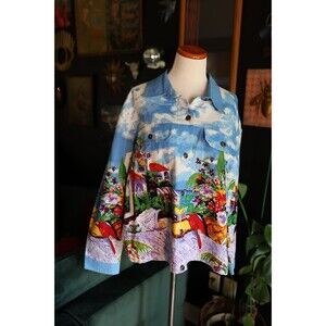 Womens Jacket Tudor Court By Haband Floral Parrot Beaded Sequin Clouds Size XXL